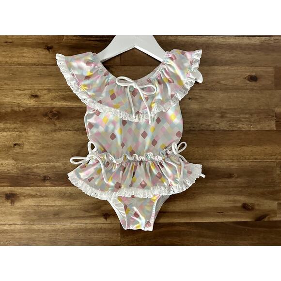 Wildling Well Dressed Wolf Mermaid Scallop Tiles Ruffle Lace One Piece Swimsuit - Picture 2 of 7